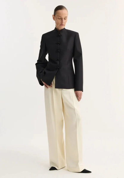 Women's Spring Summer Mandarin Collar Knot Button  Blazer Elegant Office Casual Formal 2026 Trendy Feminine Fashion Blazer