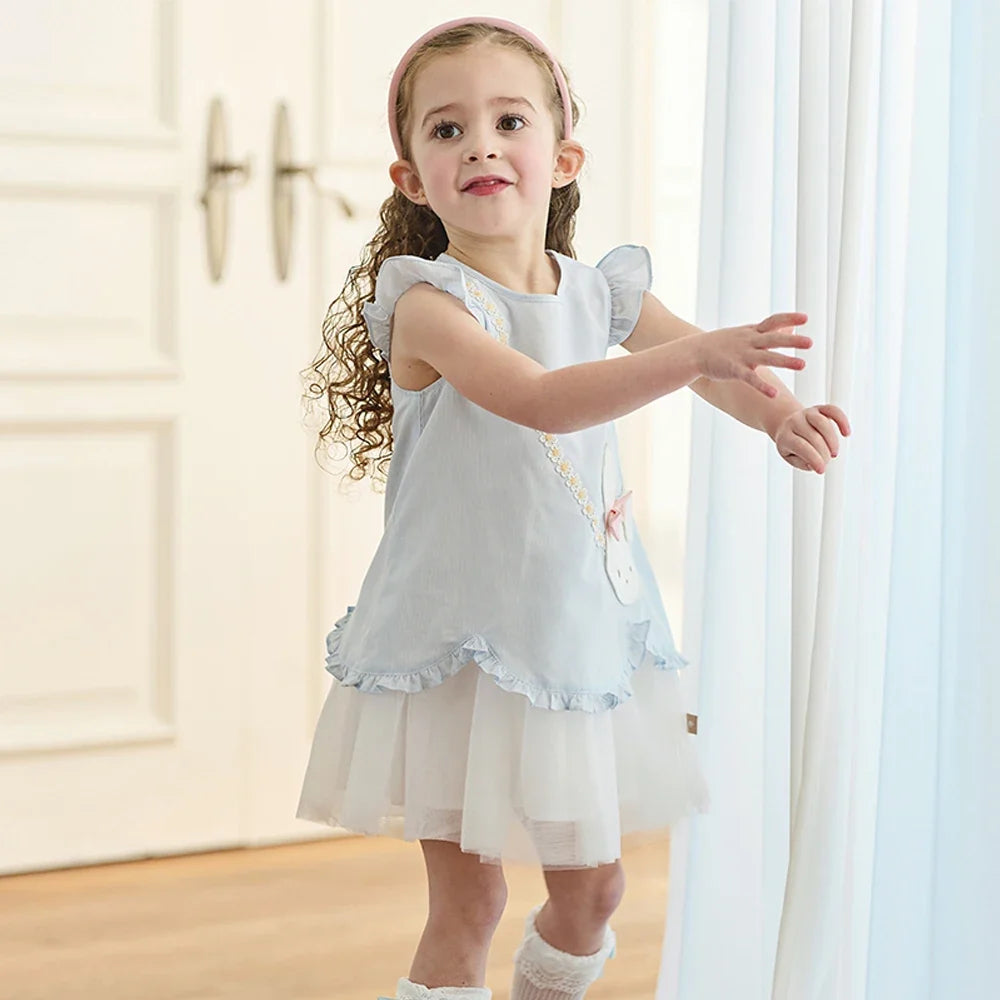Girl's Summer Vest Mesh Dress Sweet Cute Children Sleeveless Princess Dress Fashion Cotton Party Outdoor DB2261316