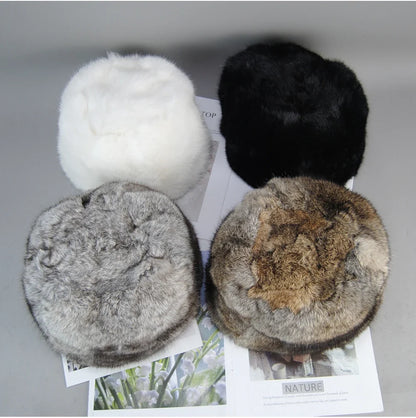 2026  Unisex Winter Russian Outdoor 100% Genuine Rabbit Fur Caps Warm Real Rabbit Fur Bomber Hat Natural Quality Rabbit Fur Hats