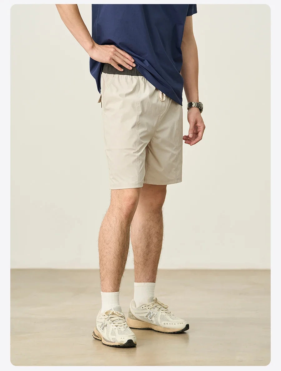 2025 Summer New 145gsm Elastic Fabric Beach Shorts Men Contrast Color Drawstring Athletic Shorts