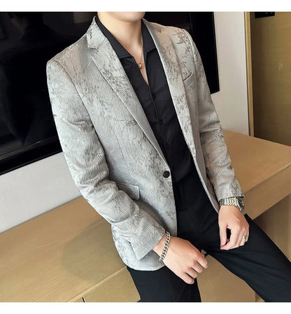New Luxury Jacquard Floral Suit Jacket High Quality Men Business Slim Fit Casual Social Blazers Coats Formal Stage Prom Tuxedo