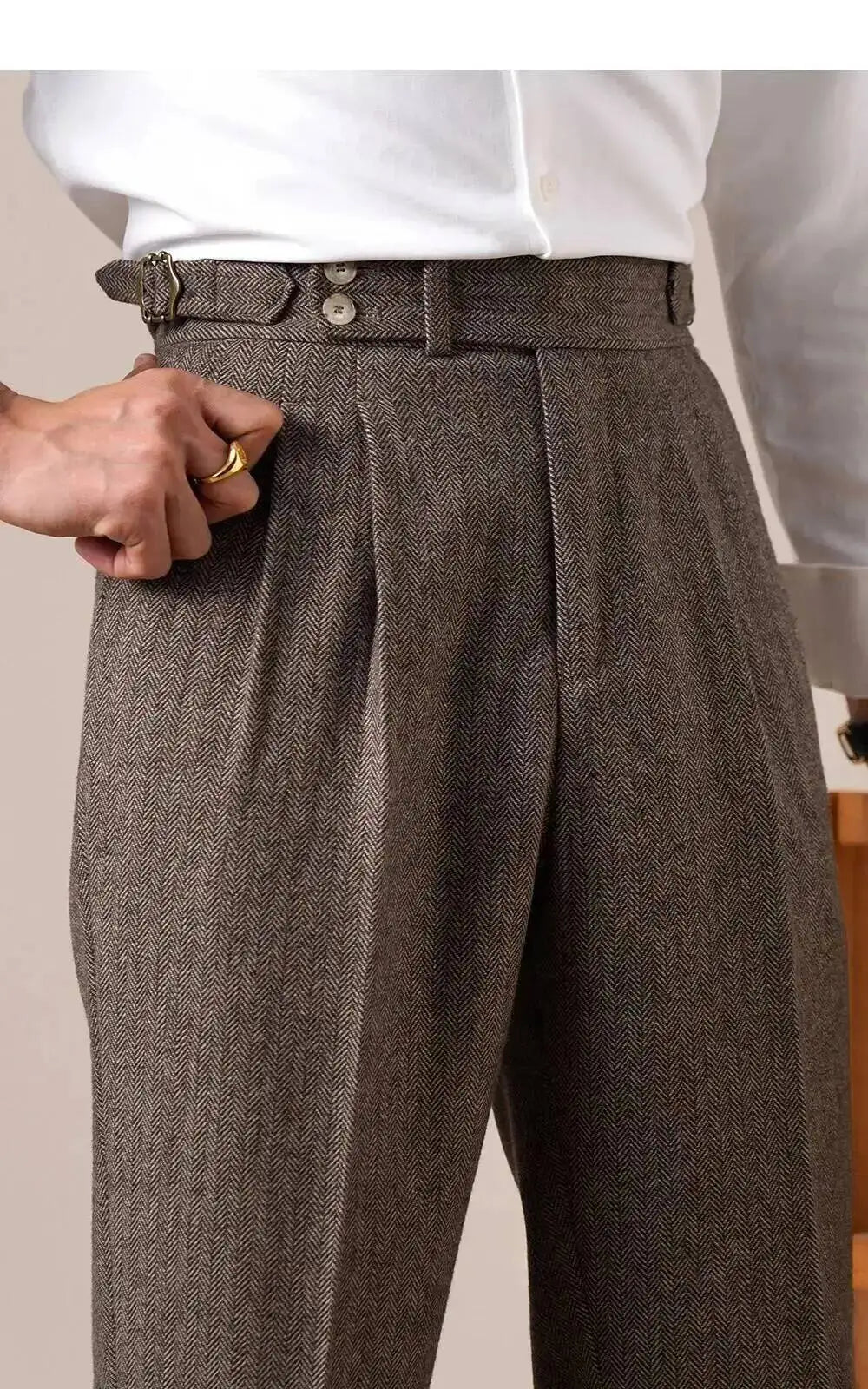 Autumn Herringbone Dress Pants For Men Naples Men's Wool Blend High Waist Social Casual Versatile Long Pants Office Trousers Men