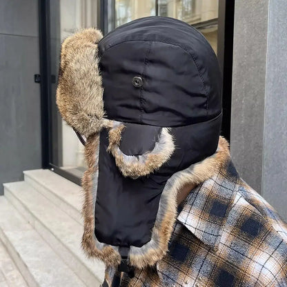 Men Women Trapper Bomber Hats Russian Ushanka Warm Winter Fur Earflap Hat Outdoor Sports Skiing Hunting Fishing Plush Cap