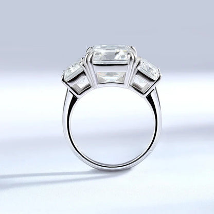 12cttw Emerald Cut Full Moissanite Engagement Ring for Women 3 Stones Sterling Silver 925 Wedding Band with Certificate