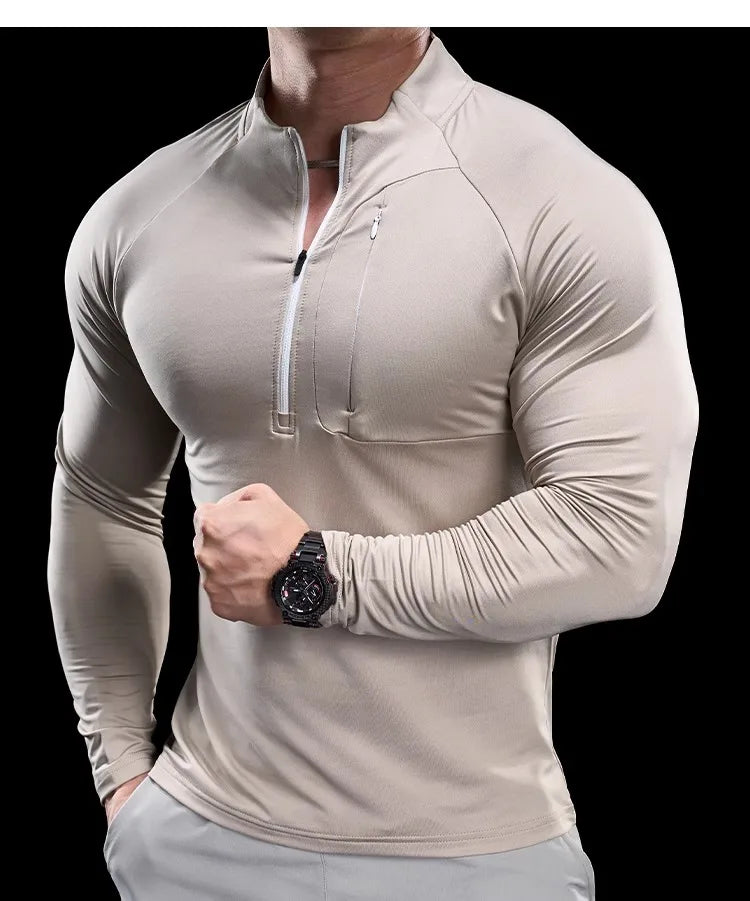 2024 New Men's Sports Gym Fitness Tops Running Training Clothes Round Neck Quick-drying Breathable Long-sleeved T-shirt Autumn