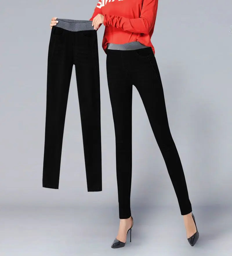 Winter Plus Velvet Stretch Jeans Women Oversize 40 High Waist Skinny Vaqueros Thick Warm Denim Trousers Fashion Mom Pencil Pants