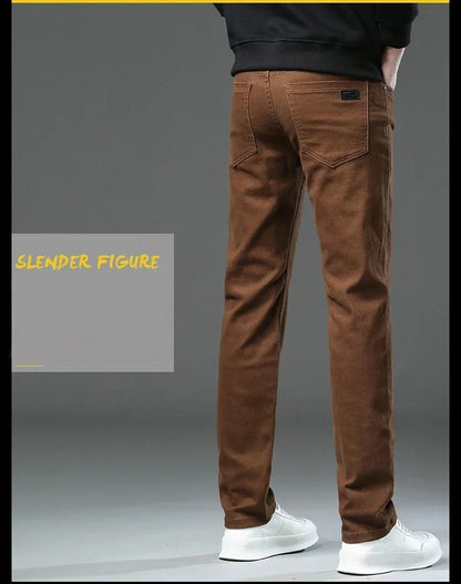 Spring Autumn Fashion Brown Business Casual Stretch Denim Pants Male Brand Trousers Men's Clothing Slim Jeans Plus Size 28-44