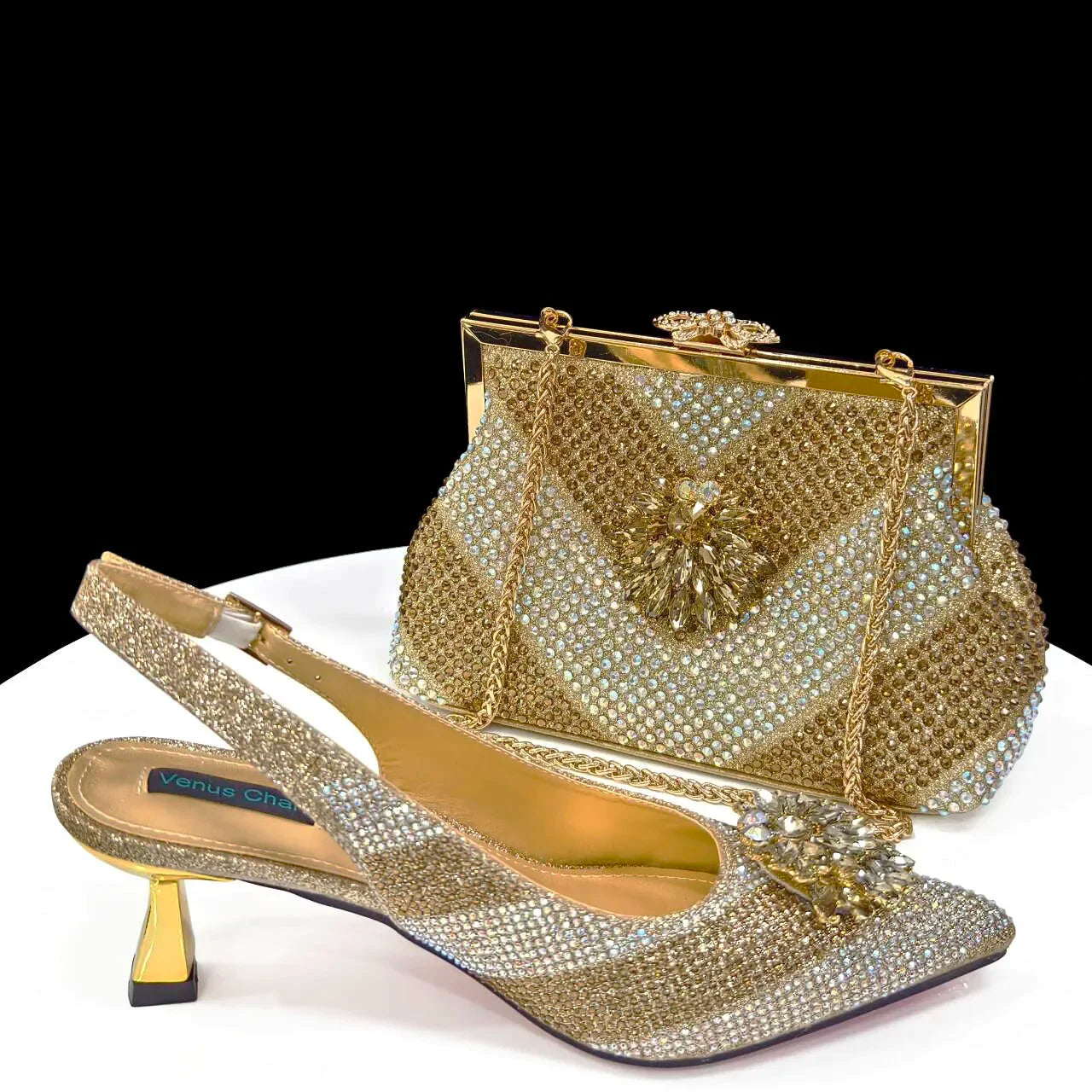 Italian Shoes and Bags Matching Set 2024 Silver Color Rhinestone Fashion High Heels for Women Pointed Toe Pumps