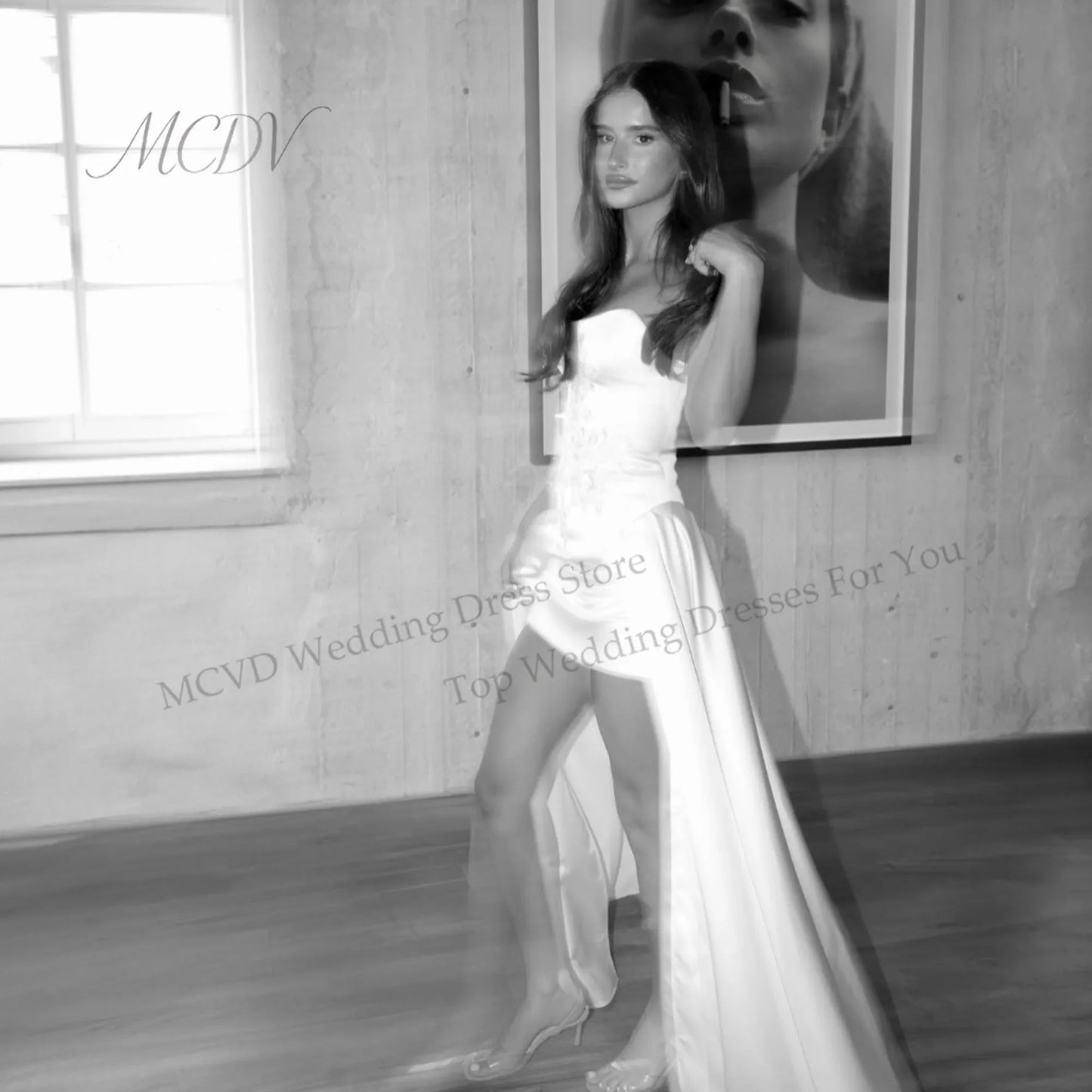 Elegant Strapless Neck Wedding Dress Sleeveless Applique Satin vestidos de noche A-Line Mini After Party Gown 2026 Customized