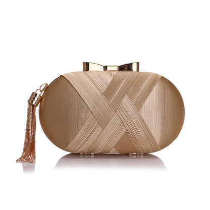 Criss Cross Fashion Evening Bags Woman Tassel Metal Day Clutch Mixed Lady Party Handbags Satin Wedding Bridal Purse