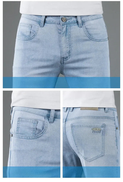 New Men's Thin Lyocell Jeans Soft Business Stretch Fashion Trousers Slim Brand Casual Elasticity Denim Pants Male Clothes