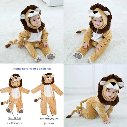 Infant Toddler Dalmatian Dog Lion Tiger Dinosaur Costumes Baby Boys Girls Kigurumi Cartoon Animal Romper Halloween Purim