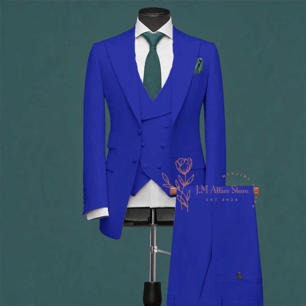 Light Green Men’s Suit Slim Fit Peak Lapel Jacket Double Breasted Vest Pants Wedding Formal 3 Piece Party Set For Groomsmen