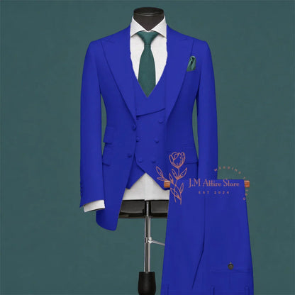 Light Green Men’s Suit Slim Fit Peak Lapel Jacket Double Breasted Vest Pants Wedding Formal 3 Piece Party Set For Groomsmen