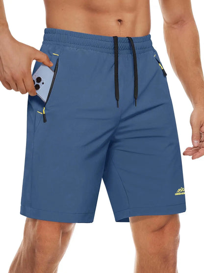 Quick Dry Athletic Shorts with Zipper Pockets Men's Summer Running Shorts Gym Training Workout Fitness Hiking Shorts
