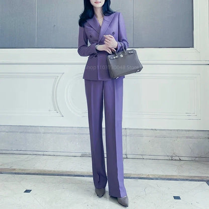 Women Light Purple  2 Piece Tuxedo Suit Blazer Pants with Peak Lapel Slim Fit Formal Party Business Office Outfit Female Clothes