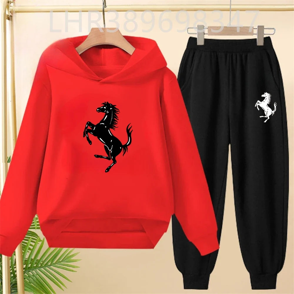 Children's Hoodies Top+Bottom Suit Girls Pink Boy Black Age 3-12 Coat Casual Toddler Long Sleeves Autumn Pegasus Print Clothing