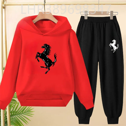Children's Hoodies Top+Bottom Suit Girls Pink Boy Black Age 3-12 Coat Casual Toddler Long Sleeves Autumn Pegasus Print Clothing