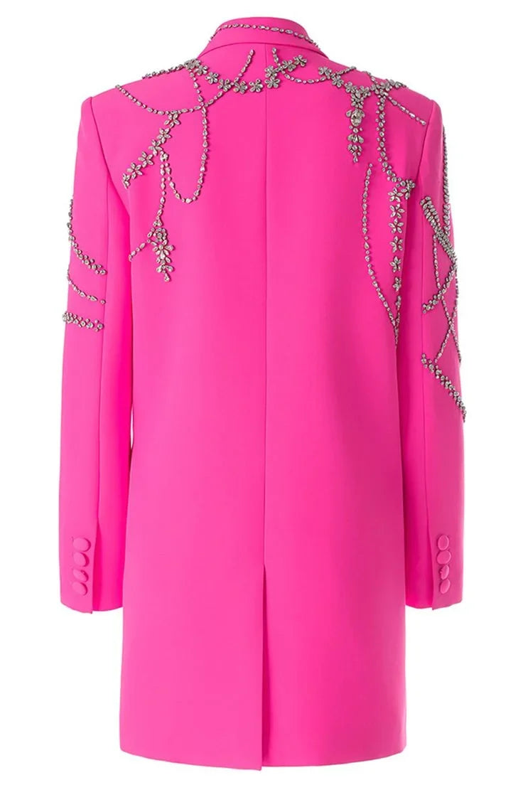 New Style Fuchsia Elegant Women's Suits Peak Lapel Double Breasted One Piece Suit Blazer Wedding Prom Party Jacket Customized