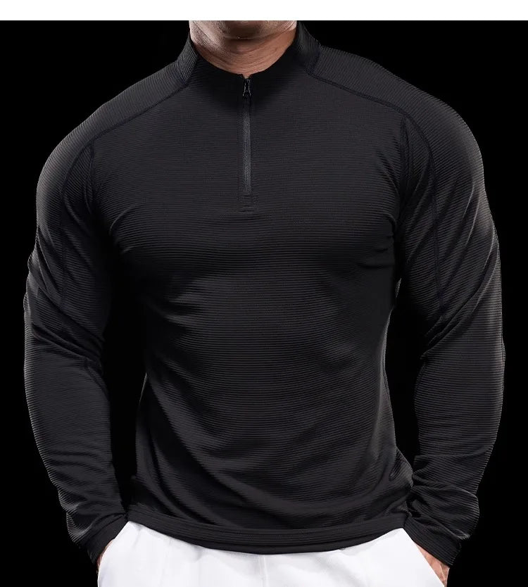 Autumn Sports Fitness Top Men Running Training Long-sleeved T-shirts Sweaters Stand-up Collar Quick-drying Breathable Clothes