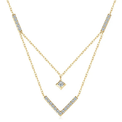 Sparkling 3mm&1.8mm Round Moissanite Necklace 925 Sterling Silver Fashion V-Shape Necklaces for Women Fine Jewelry Gift