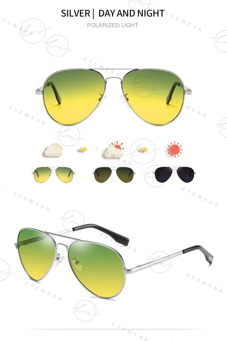 Brand Aviation Photochromic Day Night Vison Sunglasses Men Polarized Fashion Sun Glasses Women Safe Driving Anti-Glare UV400