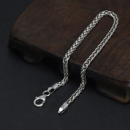 925 Sterling Silver 3mm Braided Wheat Chain Bracelet 17-21cm Simple Retro Minimalism Jewelry For Men and Women