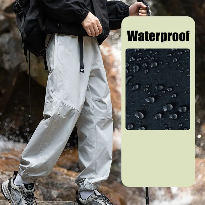 Men Waterproof Pant Autumn With Belt Hiking Trousers Breathable Mountaineering Pant Multi-pocket Camping Fishing Sport Trousers