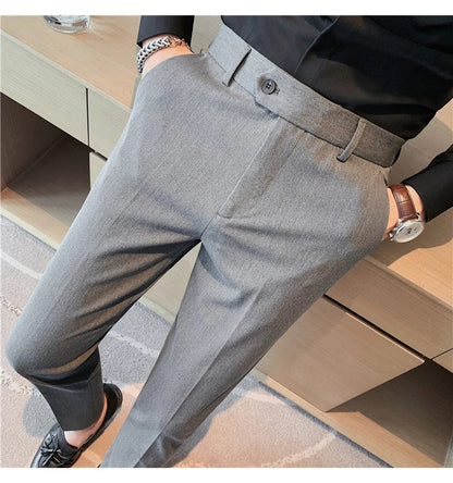 Autumn Winter New Embroidered Business Formal Pants Men Fashion Wedding Slim Fit Trousers High Quality Solid Social Suit Pants