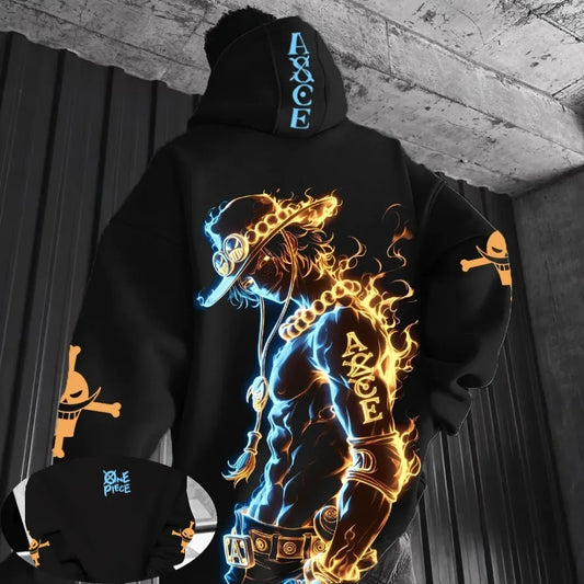 One Piece Men's Hoodie Sweater Portgas D. Ace Japanese Anime Spring Autumn Boys Children's Long-sleeved Parent-child Outfit