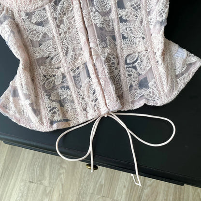 Floral Embroidery Sexy Club Top Female Strapless Slim Corset Backless Tank Top French Lace Up Basics Sheer Camisole