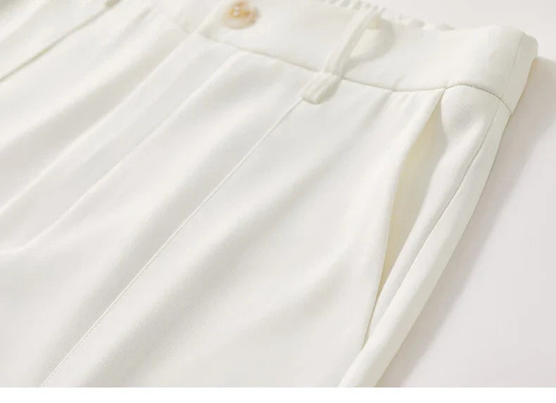 Women's Tailored Trousers Formal Solid High-waist Folds Twill Workwear Pockets Full-length Pants 2026 Spring 151K57704