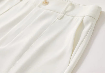 Women's Tailored Trousers Formal Solid High-waist Folds Twill Workwear Pockets Full-length Pants 2026 Spring 151K57704