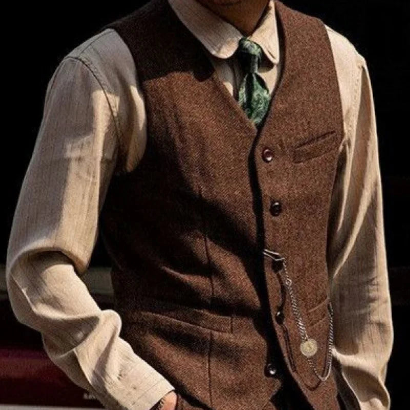 Men Suit Coffee Herringbone Single Button Business Casual Waistcoat For Wedding Birthday Banquet Work Set Men Suit Vest