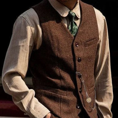 Men Suit Coffee Herringbone Single Button Business Casual Waistcoat For Wedding Birthday Banquet Work Set Men Suit Vest