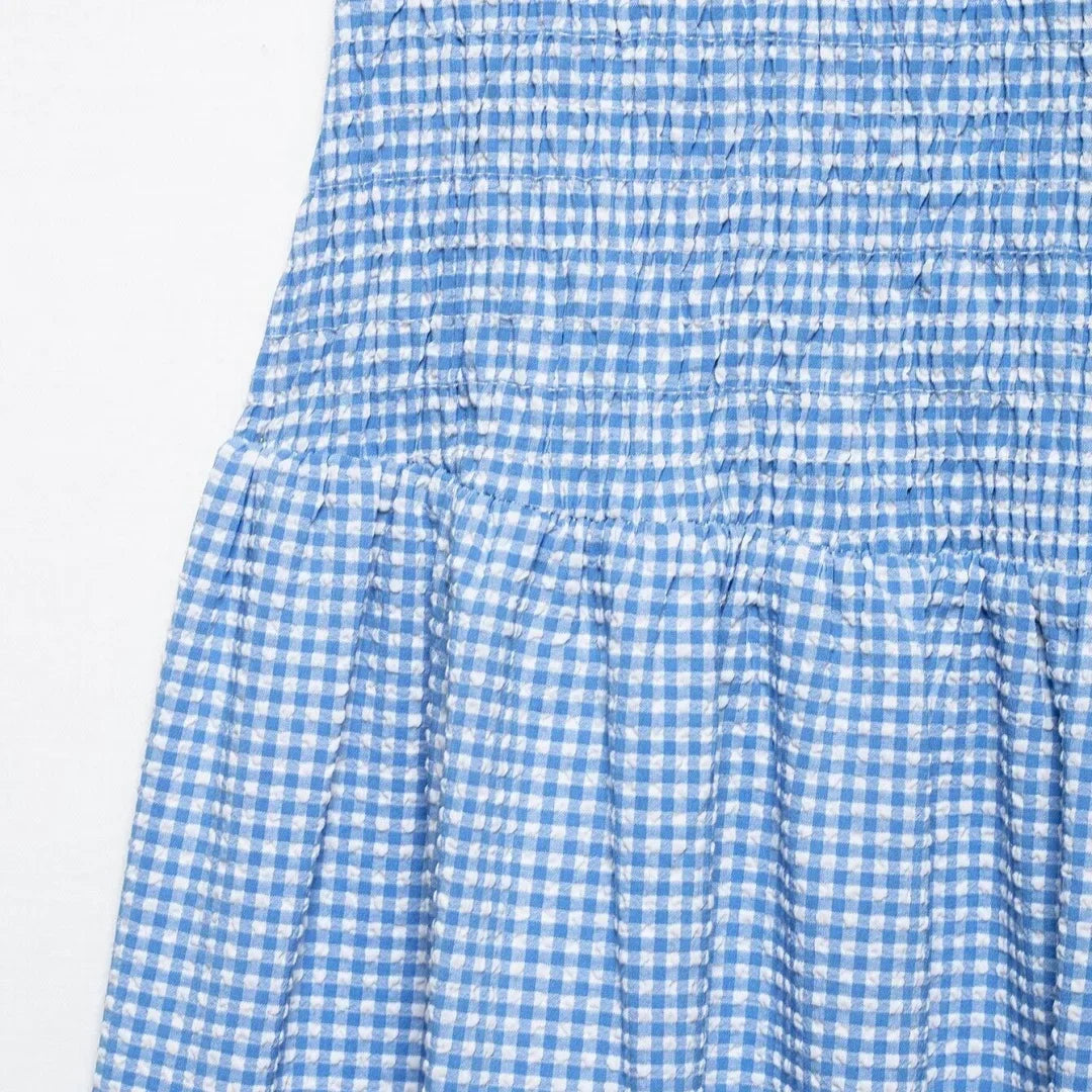 Dress for Women Fashion Summer New Plaid Fold Sleeveless O-neck Midi Vest Dresses French Chic Female Evening Clothing