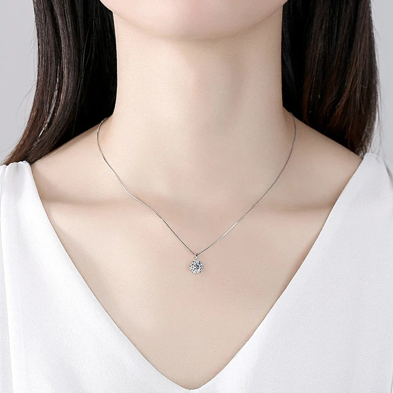 1ct VVS Moissanite Necklace for Women Simulated Lab Diamond Pendant Gift 100% Sterling Silver Wedding Jewelry Four-claw