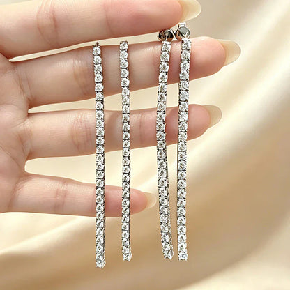 2.5mm 3mm D Color Moissanite Long Tassel Drop Earrings Women Ear Fine Jewelry All Lab Diamond S925 Silver Stud Earring Gift