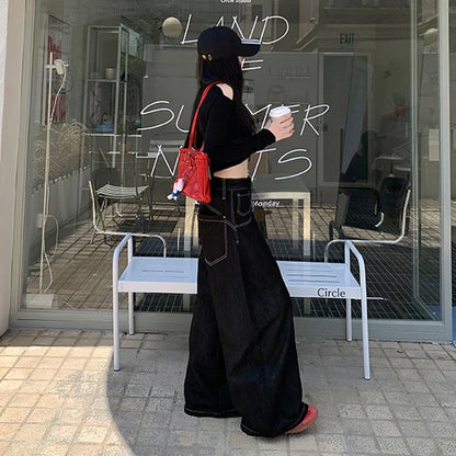 Y2k Clothes Jeans For Woman Baggy Loose Wide Leg Distressed Washed High Waist Trousers Streetwear Casual Long Pants