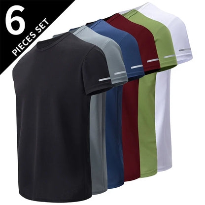 2/4/6Piece Four Seasons Men's Solid Color Round Neck Short Sleeve Top With Printed Cuffs Youth Sports And Leisure T-shirt trendy