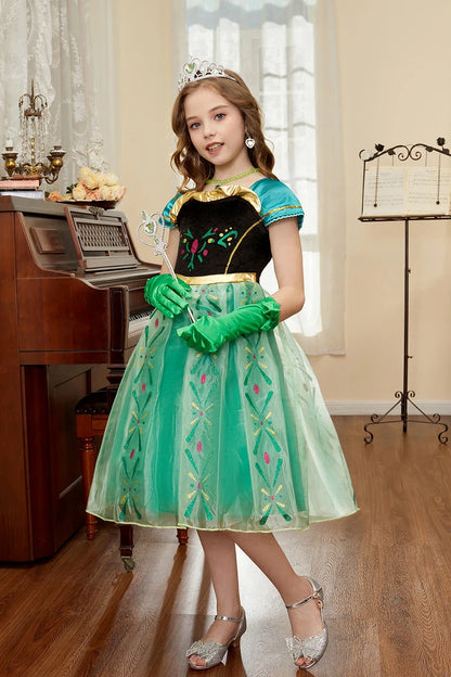 Kids Anna Cosplay Clothing Little Girls Christmas Halloween Gown Kids Party Red Cloak Costume Dance Long Sleeve Princess Dresses