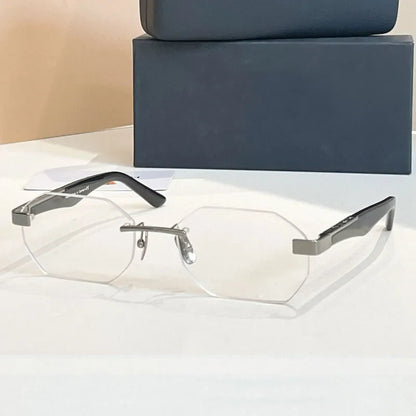 Designer Rimless Sunglasses THE AMAN I Irregular for Men Women Alloy Luxury Germany Brand Design High Quality UV400 with Case