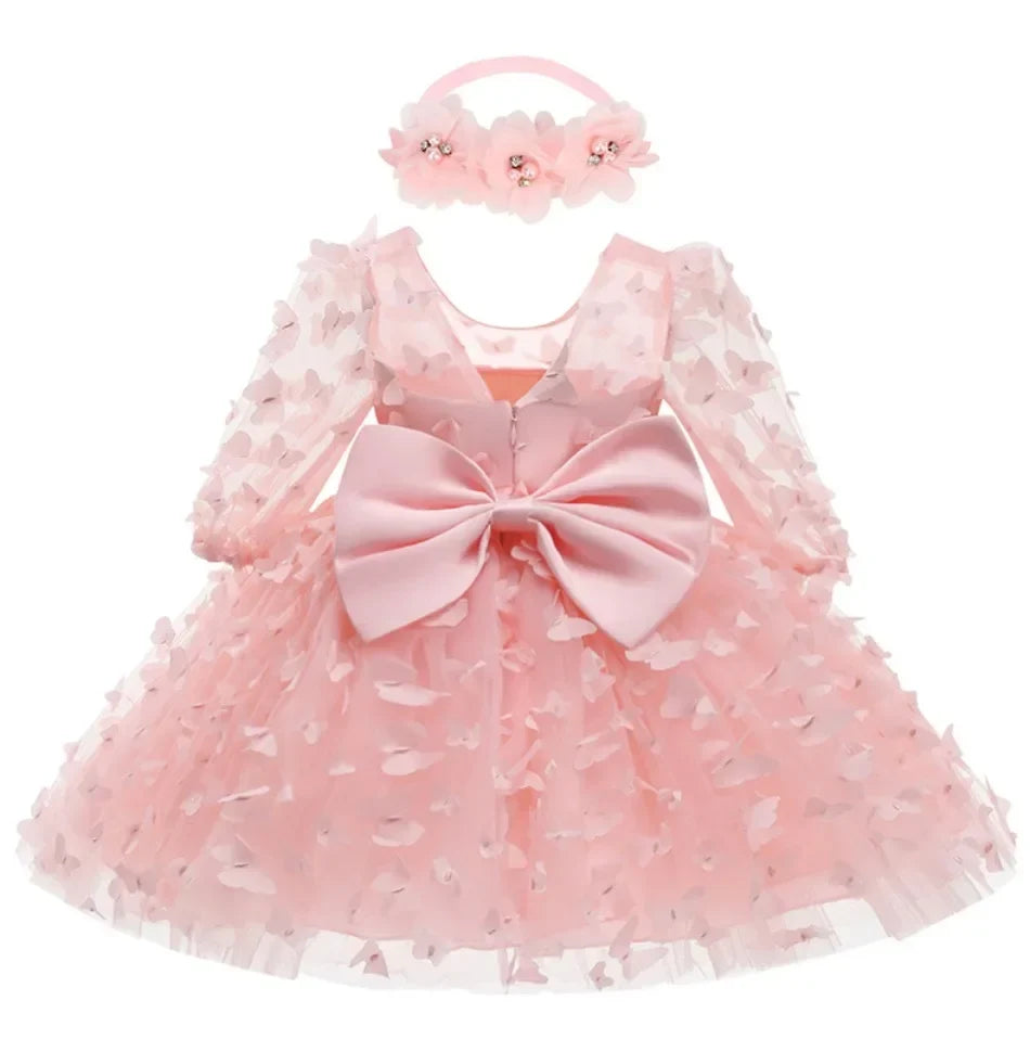 Kids Girl Princess Dress Toddler Long Sleeve Birthday Party Costume Butterfly Design Baby Girl Dress Summer Gauze Children Dress
