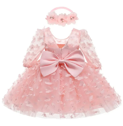 Kids Girl Princess Dress Toddler Long Sleeve Birthday Party Costume Butterfly Design Baby Girl Dress Summer Gauze Children Dress