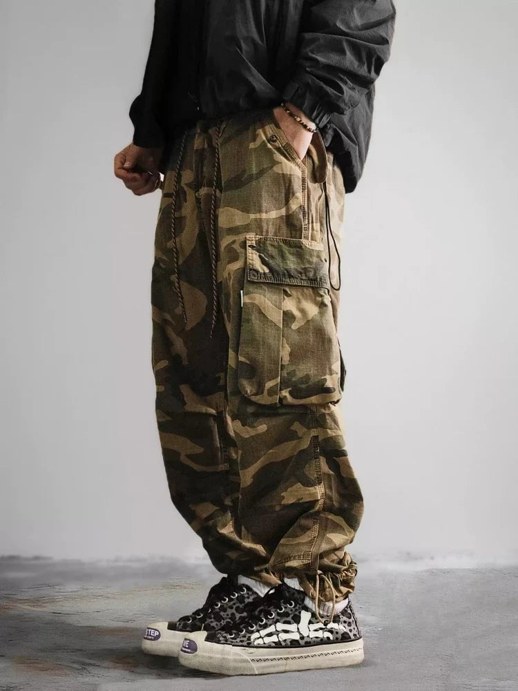 Mens American Camo Tactical Cargo Pants Outdoor Hiking High Quality Relaxed Fit Straight Leg 100% Cotton Casual Trendy Trousers