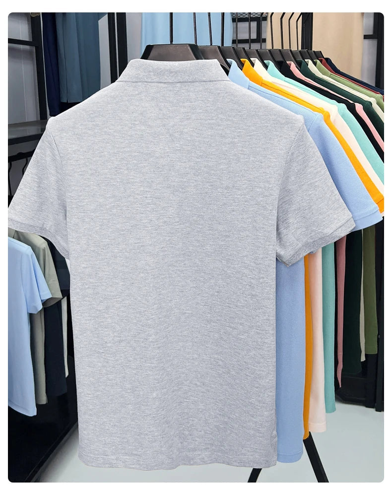 100% pure cotton high-end short sleeve polo shirt men's summer fashion new breathable Korean business casual golf brand T-shirt