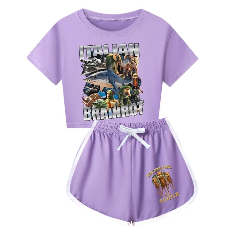 Italian Brainrot Meme Clothes Kids Cartoon Tung Sahur Pajama Sets Boys Long Sleeve Tops Legging 2pcs Set Girls Casual Sleepwear