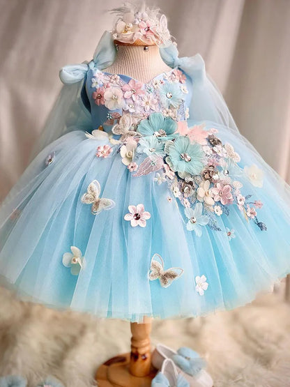 Girls' New Butterfly Flower First Birthday Dress Lolita Princess Dress