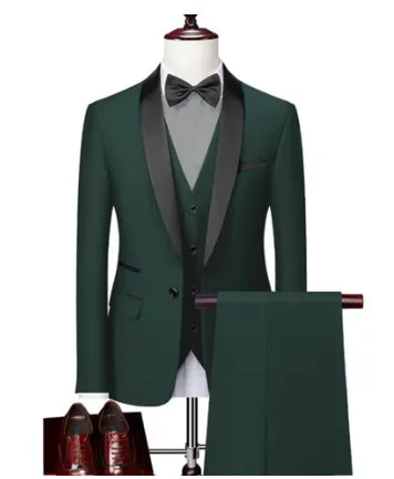 Black White Men Autumn Wedding Party Three Pieces Set Large Size Male Blazer Coat Pants and Vest Fashion Slim Fit Suit