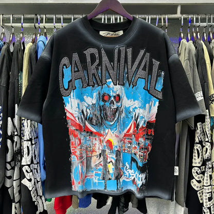 Shinning Bling Diamond Short Sleeve Cropped T-shirt for Men and Women Crew Neck Rhinestone Loose Cotton Summer Tshirts Oversized